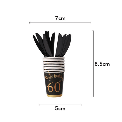 Black gold dot 40th 50th 60th adult birthday party tableware
