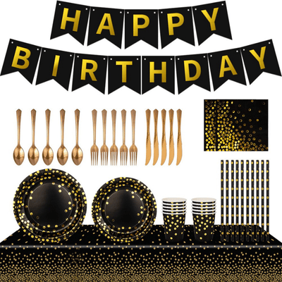 Back gold dot birthday graduation festival party tableware