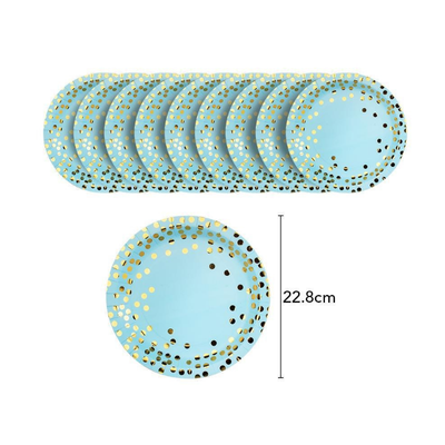 Blue gold dot birthday graduation festival party tableware set