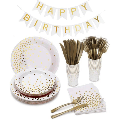 White gold dot gold stamp disposable party tableware set 