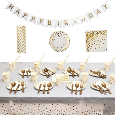 White gold dot gold stamp disposable party tableware set 