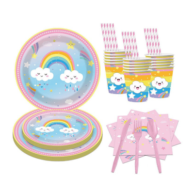Rainbow theme birthday girls party tableware decoration set