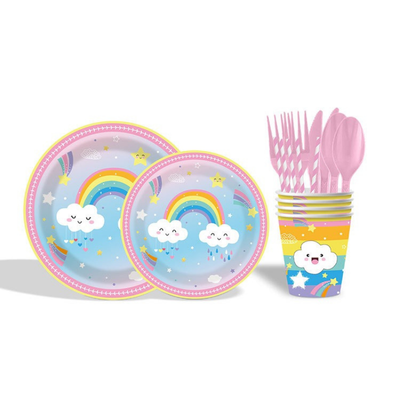 Rainbow theme birthday girls party tableware decoration set