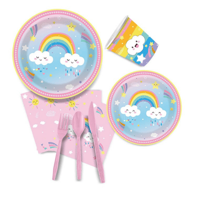 Rainbow theme birthday girls party tableware decoration set
