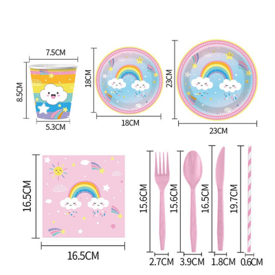 Rainbow theme birthday girls party tableware decoration set