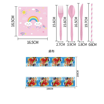 Rainbow theme birthday girls party tableware decoration set