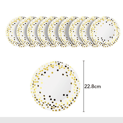 Hot sale white gold dot wedding party disposable tableware set
