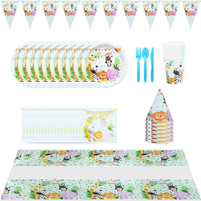 Jungle animal kids birthday party tableware decoration set