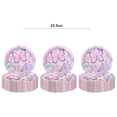 Wholesale pink butterfly theme disposable party tableware set