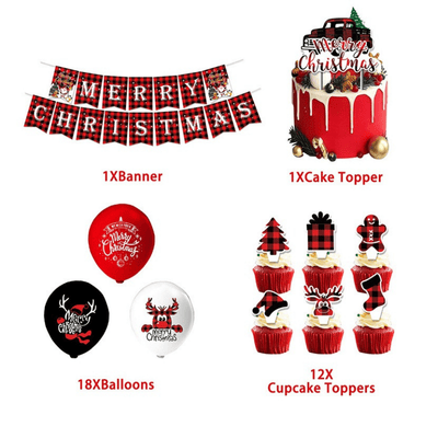 New merry christmas party balloon banner cake topper dress up