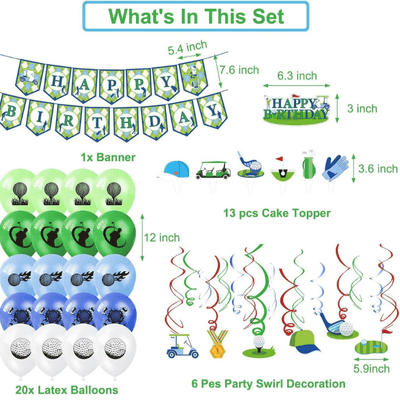 Golf theme blue green birthday party background decoration