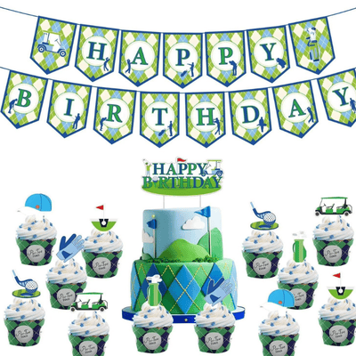 Golf theme blue green birthday party background decoration