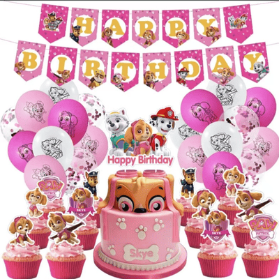 In stock pink dog cartoon theme kids birthday decoration set 