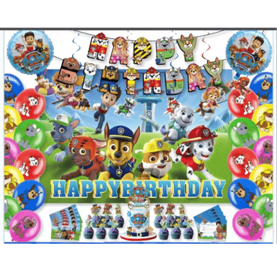 In stock pink dog cartoon theme kids birthday decoration set 