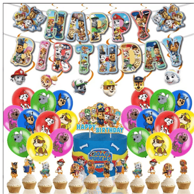 In stock pink dog cartoon theme kids birthday decoration set 