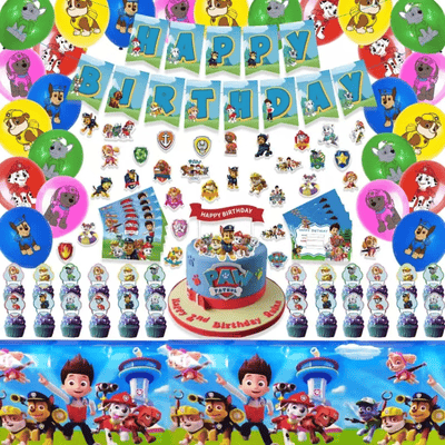 In stock pink dog cartoon theme kids birthday decoration set 
