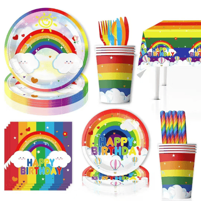 New rainbow theme party supplies table decoration set 