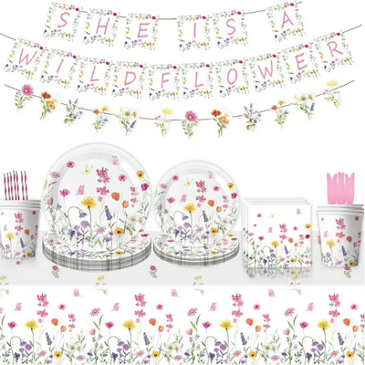 Hot sale flower pattern theme girls birthday tableware set