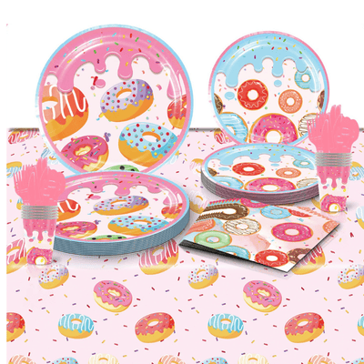 Donuts theme party decoration plates cups napkins tablecloth 