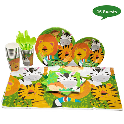 Jungle animals kids birthday party supplies tableware sets