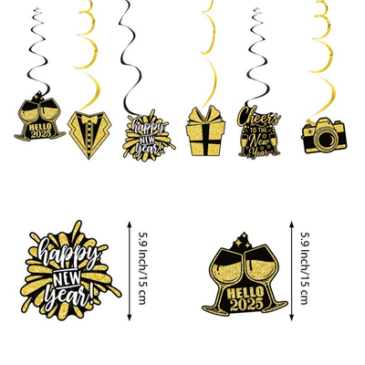 2025 new year black and gold new year party decorations 