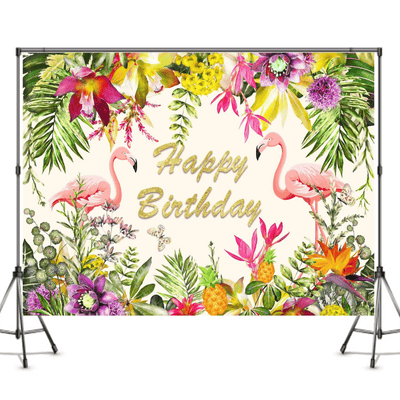 Forest animal flamingo tropical theme birthday party backdrop 