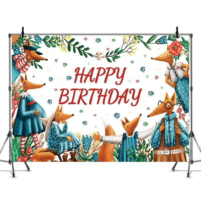 Forest animal flamingo tropical theme birthday party backdrop 