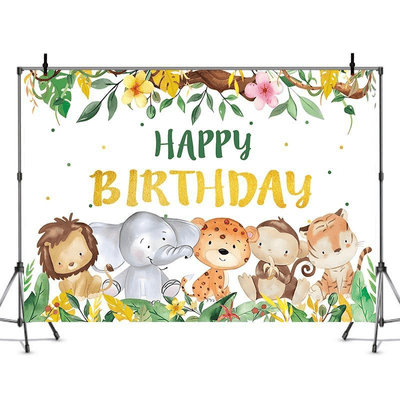 Forest animal flamingo tropical theme birthday party backdrop 