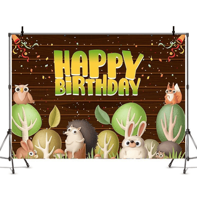 Forest animal flamingo tropical theme birthday party backdrop 