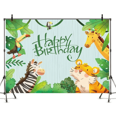 Forest animal flamingo tropical theme birthday party backdrop 