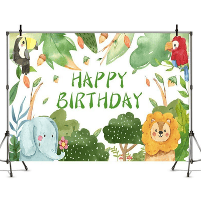 Forest animal flamingo tropical theme birthday party backdrop 
