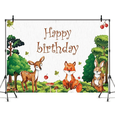 Forest animal flamingo tropical theme birthday party backdrop 