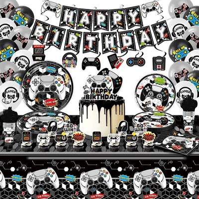 Black and white game console theme birthday party supplies
