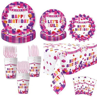 Building Blocks Children Toys Birthday Party Tableware Set 