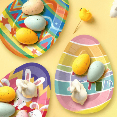Easter oval egg shape disposable paper plate cutlery Easter party dessert plate set