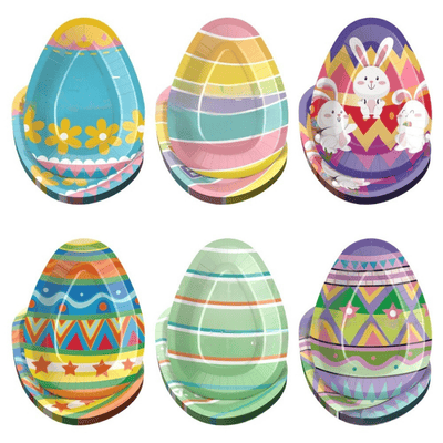 Easter oval egg shape disposable paper plate cutlery Easter party dessert plate set