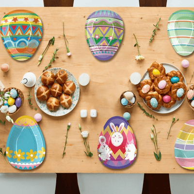 Easter oval egg shape disposable paper plate cutlery Easter party dessert plate set