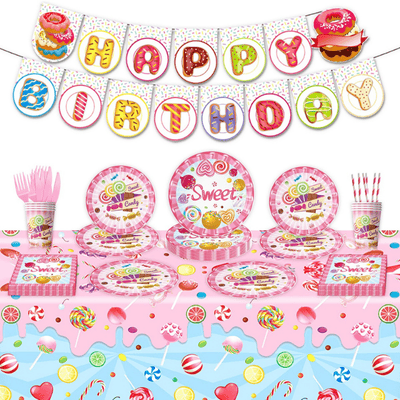Pink candy lollipop theme birthday disposable tableware decor