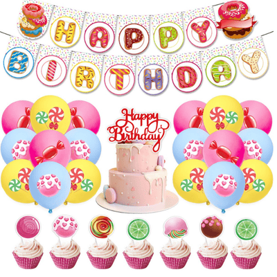 Pink candy lollipop theme birthday disposable tableware decor