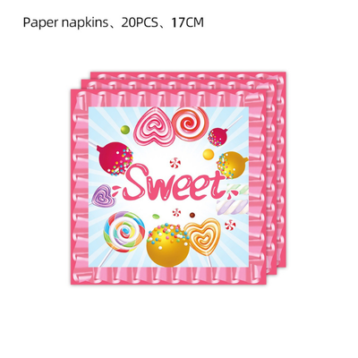 Pink candy lollipop theme birthday disposable tableware decor
