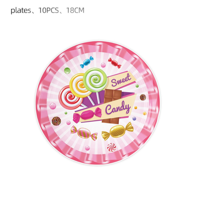 Pink candy lollipop theme birthday disposable tableware decor