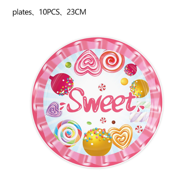 Pink candy lollipop theme birthday disposable tableware decor