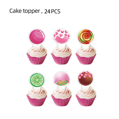 Pink candy lollipop theme birthday disposable tableware decor