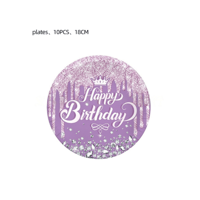 wholesale purple diamond birthday theme party tableware sets