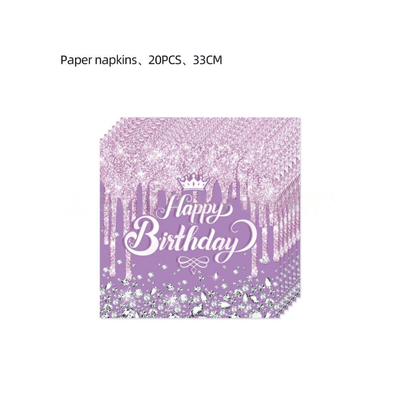 wholesale purple diamond birthday theme party tableware sets