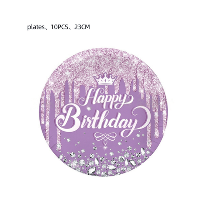 wholesale purple diamond birthday theme party tableware sets