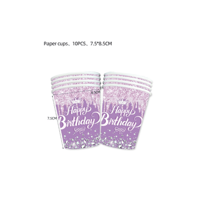 wholesale purple diamond birthday theme party tableware sets