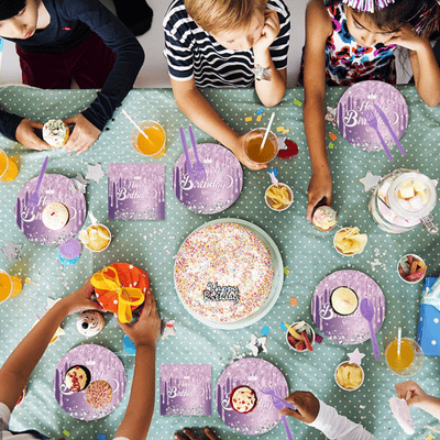 wholesale purple diamond birthday theme party tableware sets