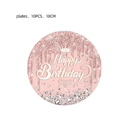 Pink Diamond Theme girls birthday tableware set decoration