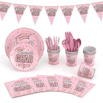 Hot sale pink girls graduation season party tableware set 